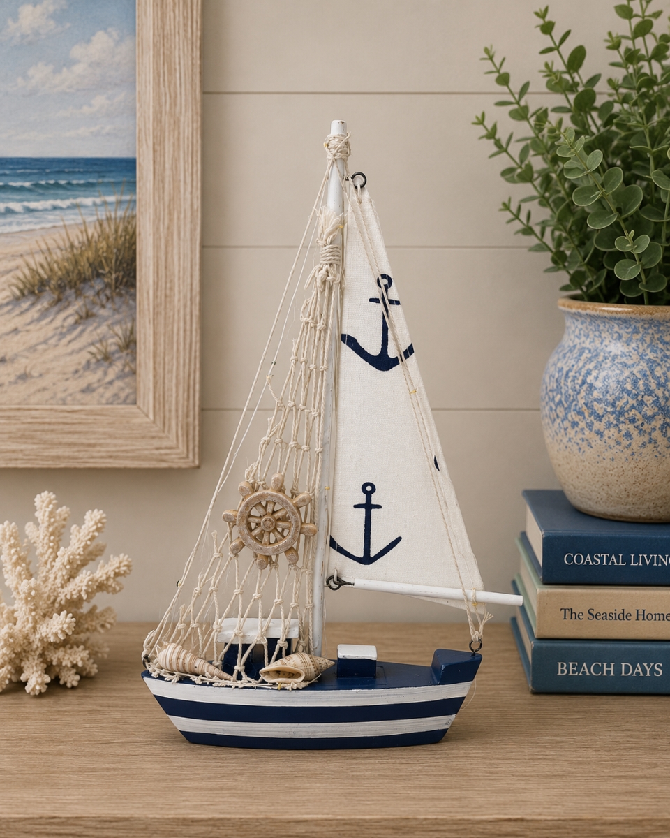 IG-N00.258 Led Sailboat With Anchor Patterned Sail Figurine