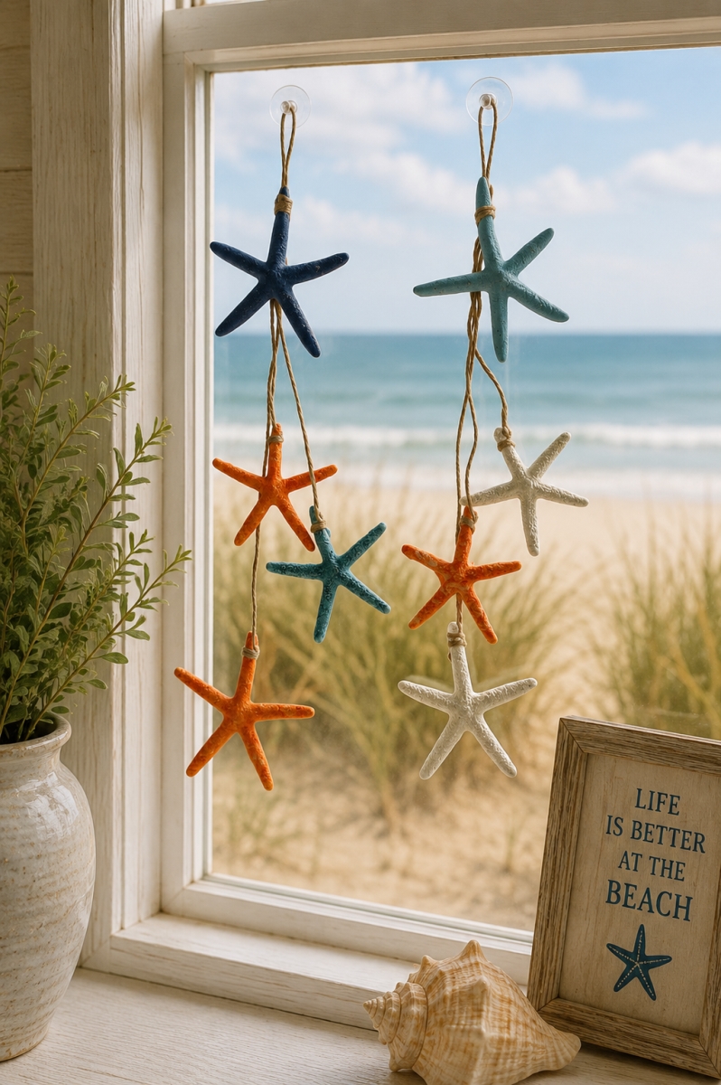 IG-N00.304 Set Of 2 Assorted Colors Hanging Starfish Decorations
