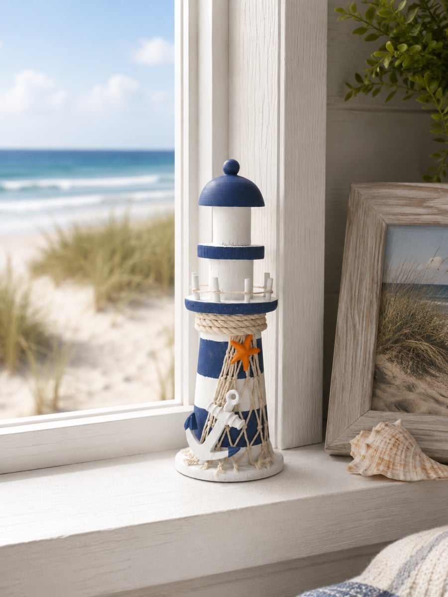 IG-N00.204 Lighthouse With Anchor & Starfish Accents Figurine
