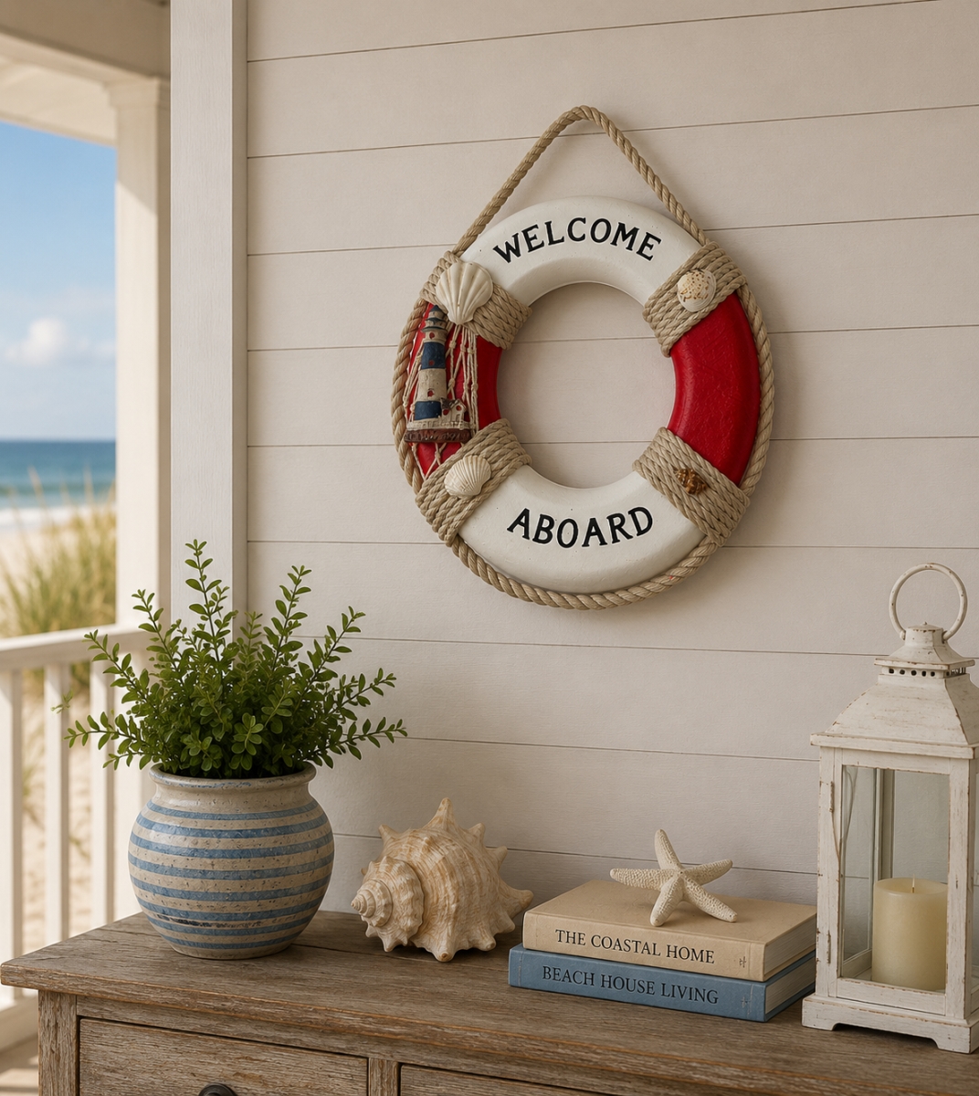 IG-N00.333 Welcome Aboard Life Ring With Nautical Items Wall Decor