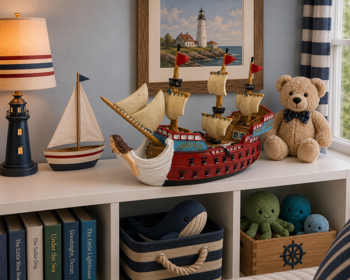 IG-N00.277 Three Masted Ship With Mermaid Accent Figurine