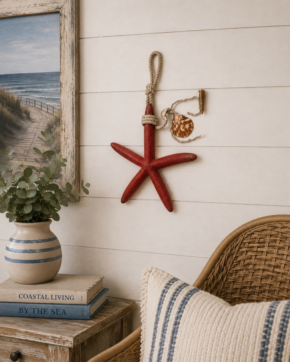 IG-32.063 Starfish On A Rope With A Shell Hanging Decoration