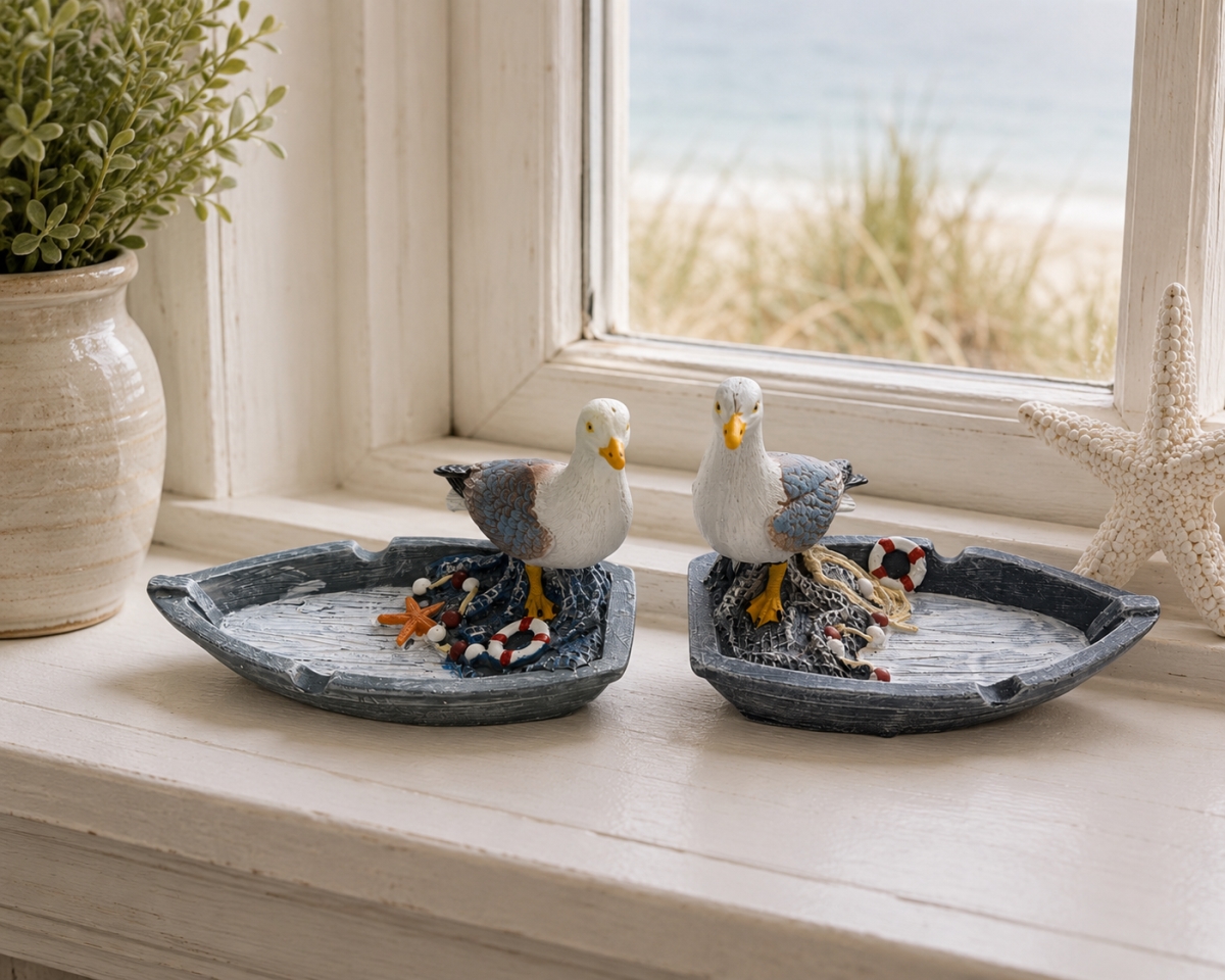 IG-N00.294 Set Of 2 Assorted Seagulls On Rowboat Figurines
