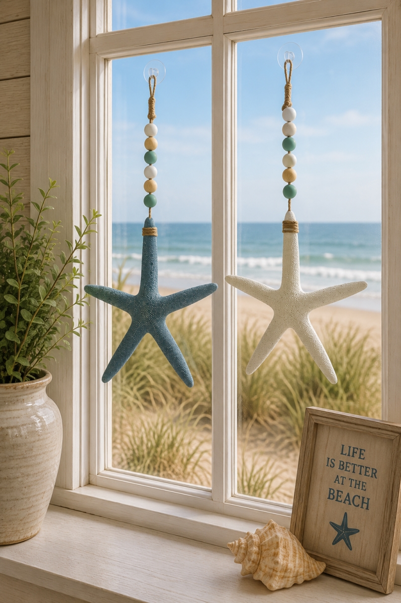 IG-N00.305 Assorted Colors Starfish With Beads Hanging Decorations