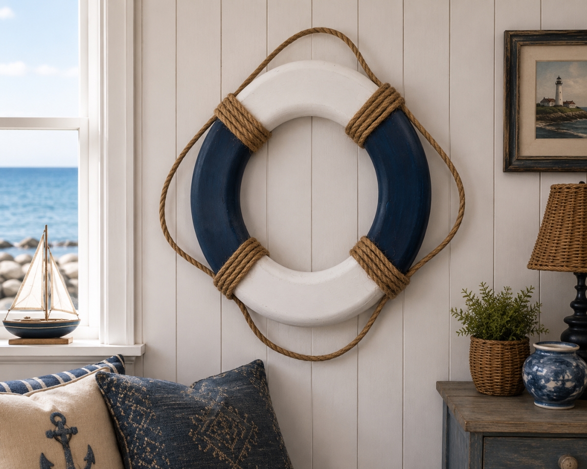 IG-34.410 Lifebuoy With Rope Accents Wall Decor