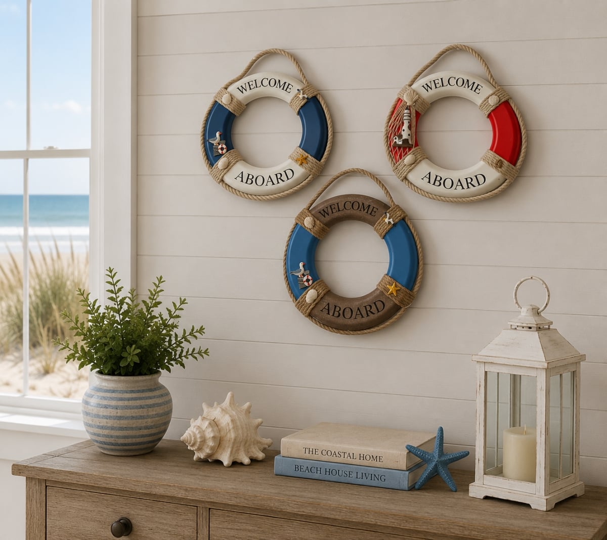 IG-N00.332 Set Of 3 Assorted Welcome Aboard Led Life Rings Wall Decor