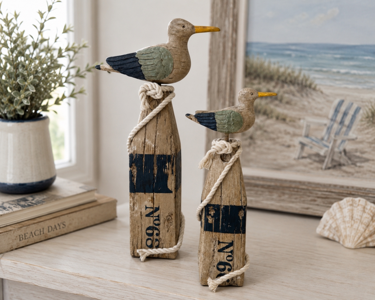 IG-34.030 Set Of 2 Assorted Sized Seagulls On Post Figurines