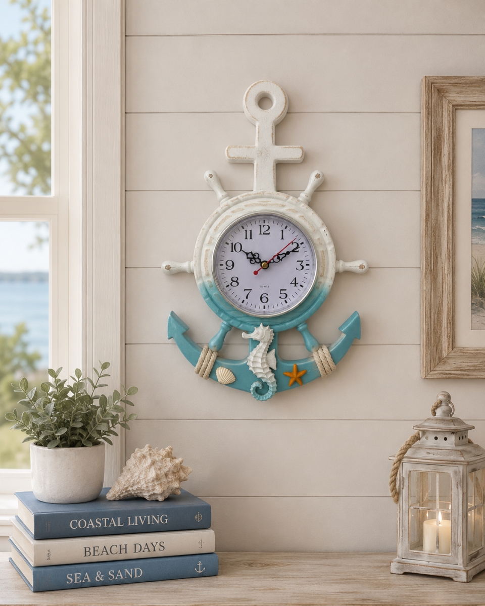 IG-N00.244 Beach Theme On Anchor Shape Wall Clock