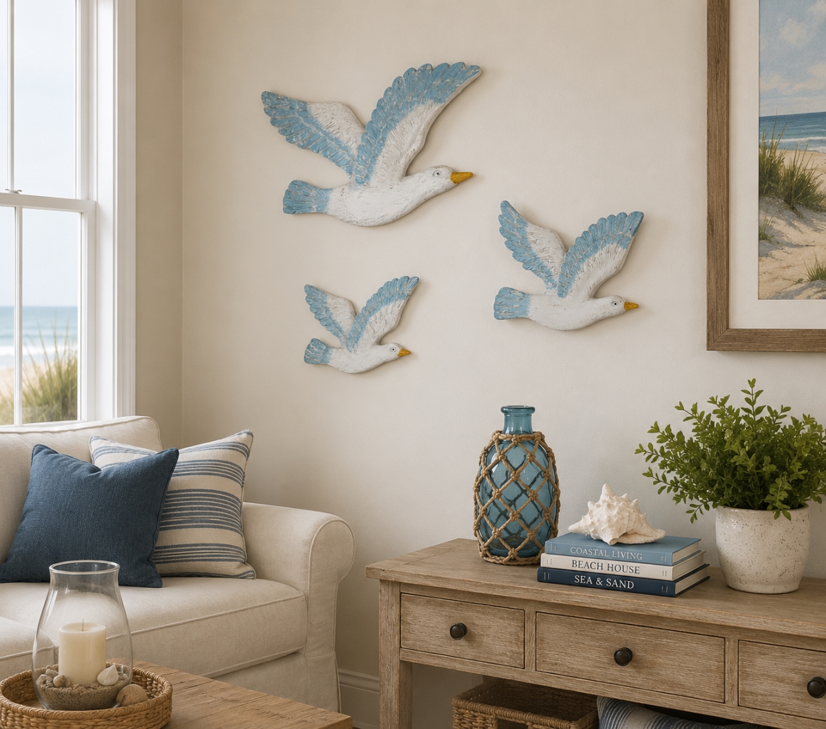 IG-N00.322 Set Of 3 Assorted Sized Seagulls In Flight Figurines