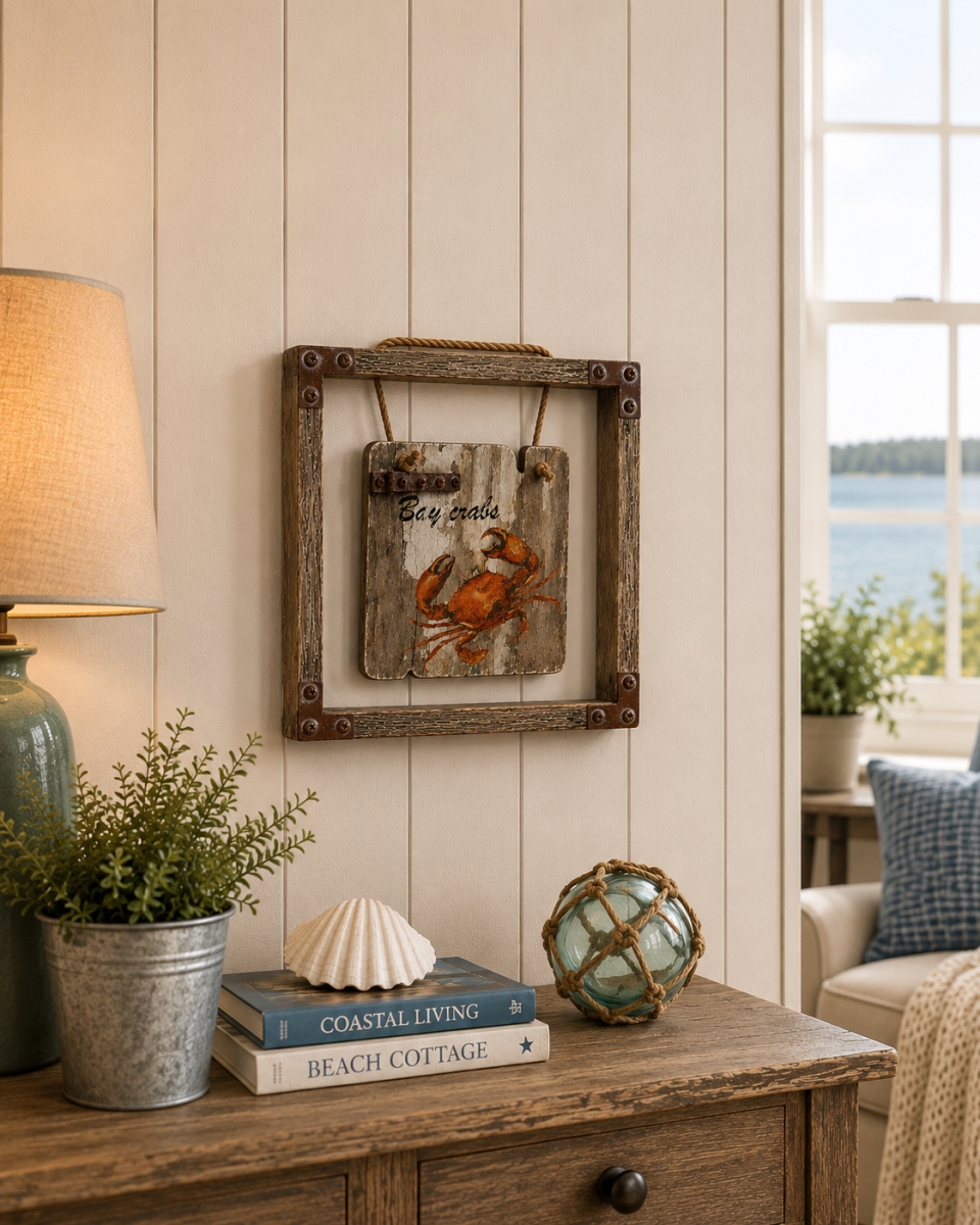 IG-32.183 Text-Bay Crabs With Red Crab On A Board In A Frame Plaque