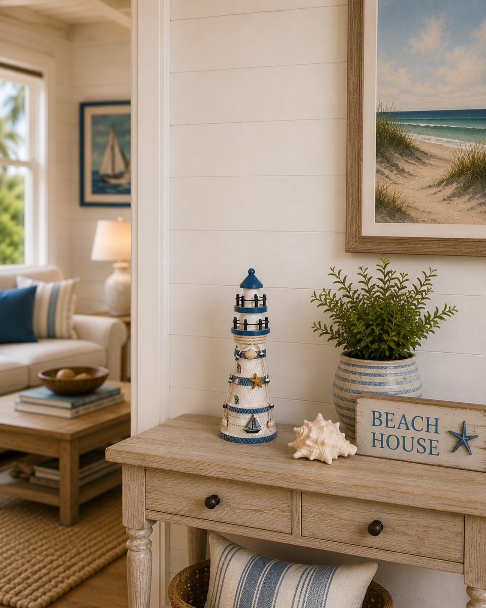 IG-N00.319 Nautically Decorated Lighthouse Figurine
