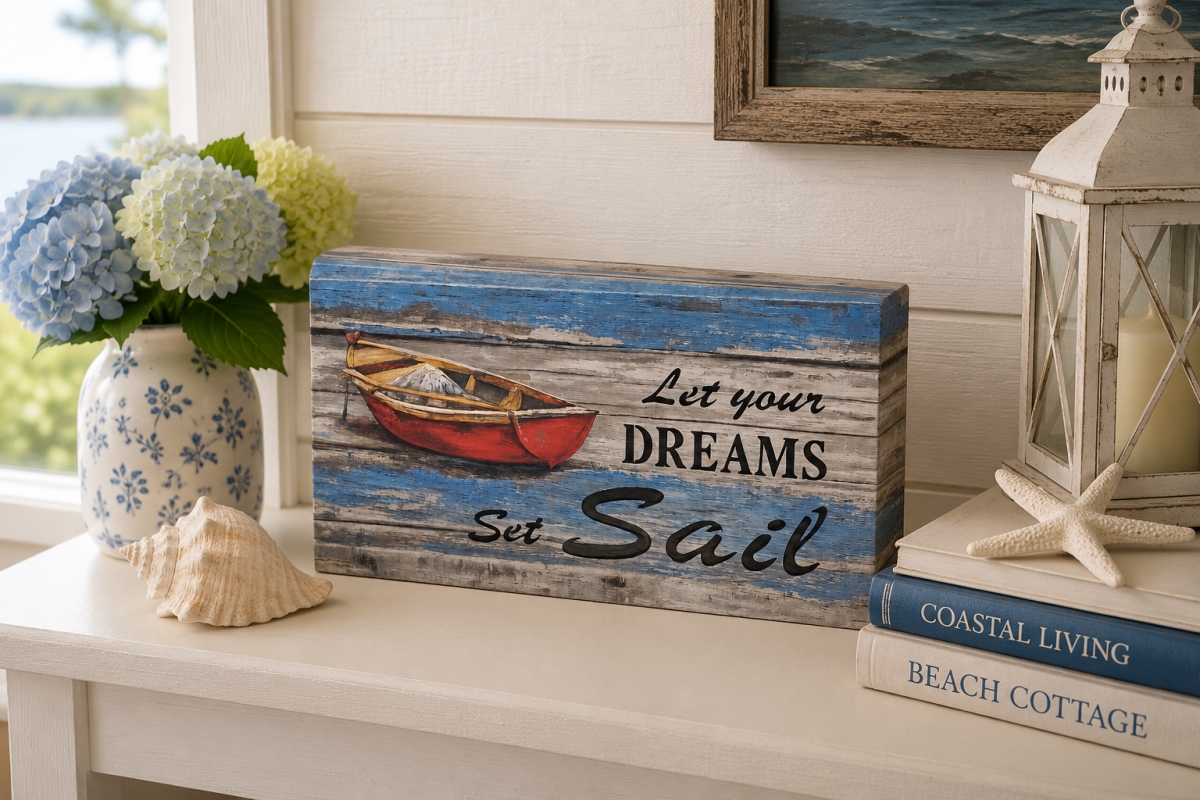 IG-32.171 Let Your Dreams Set Sail-Text With Rowboat Image Led Plaque