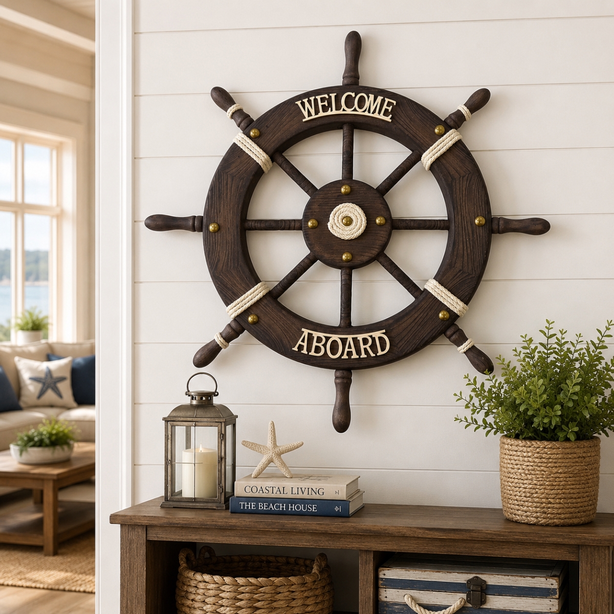 IG-N00.014 Welcome Aboard Ship'S Wheel Wall Decor