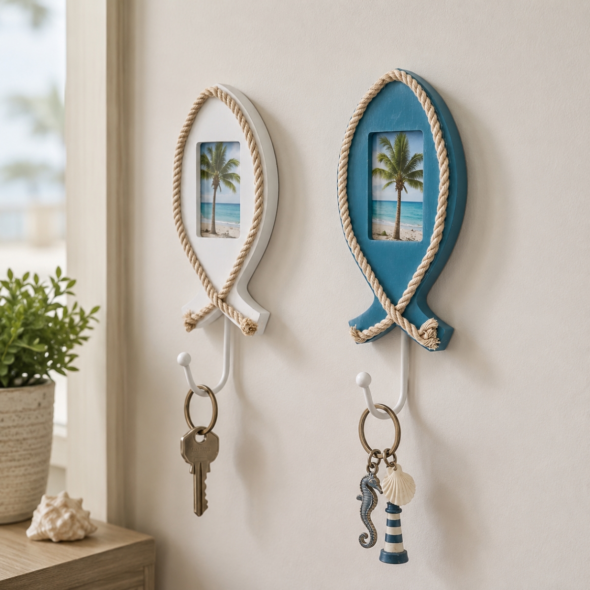 IG-34.548 Set Of 2 Assorted Colored Fish With Photo Insert Wall Hook