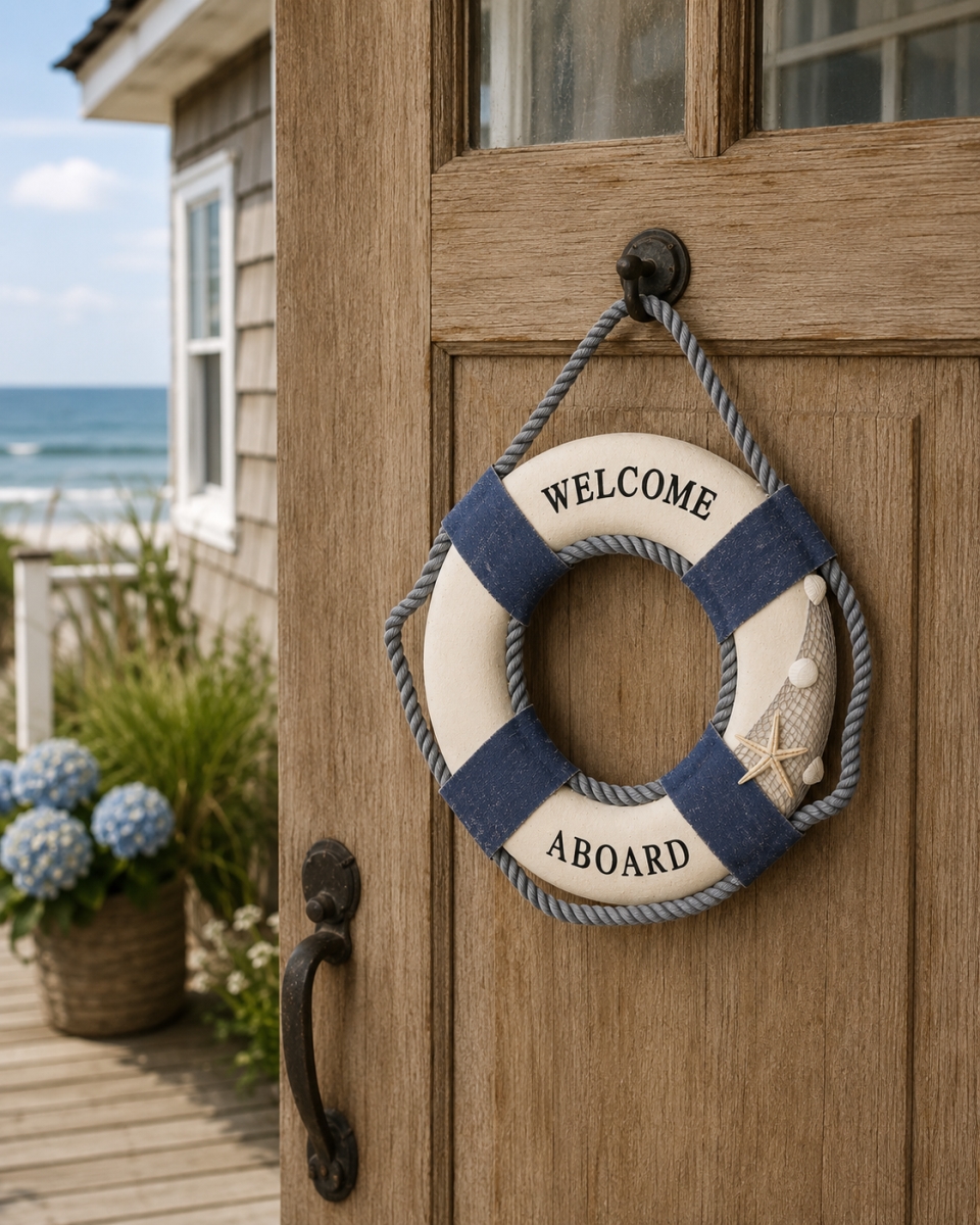 IG-33.408 Welcome Aboard Rope Accented Life Buoy Wall Decor