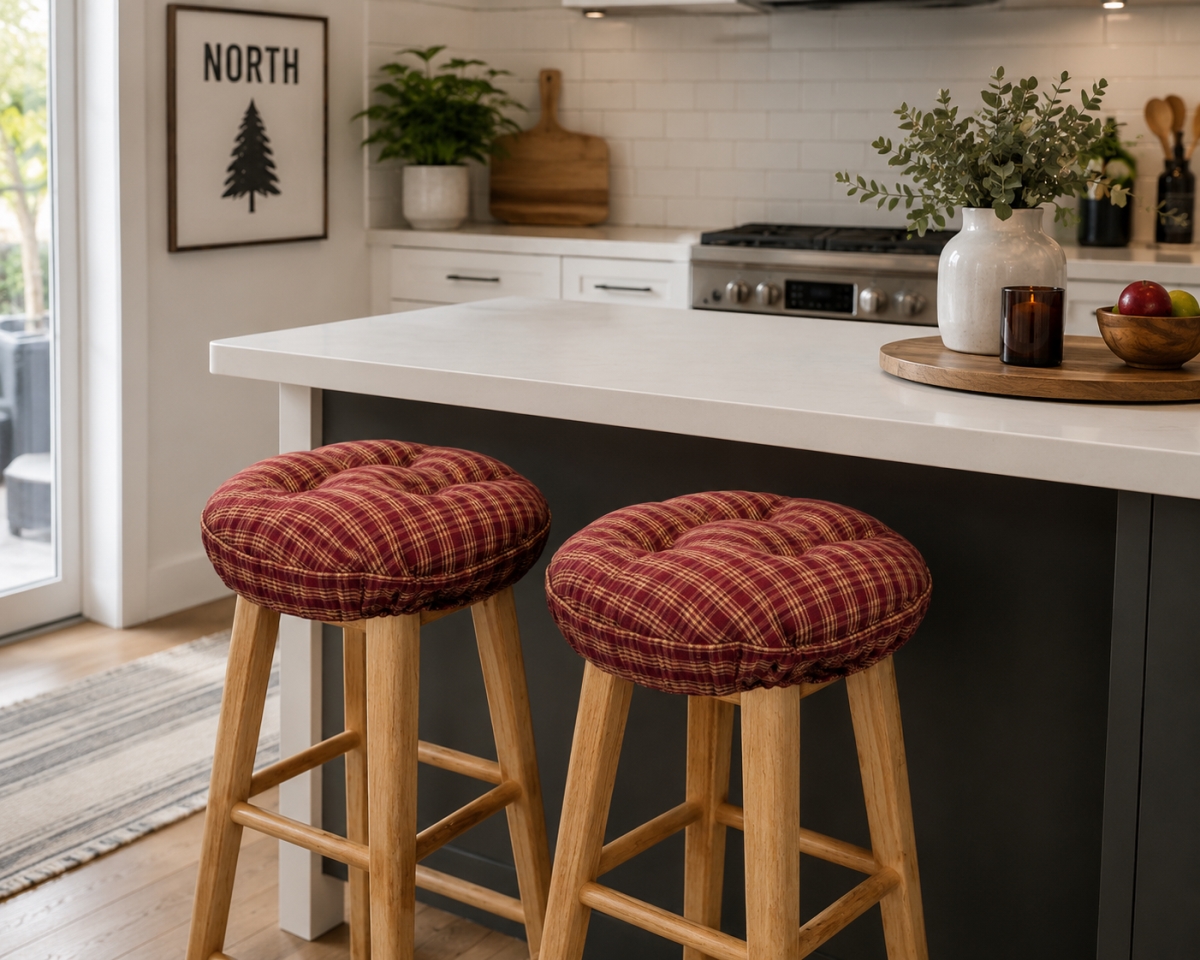 AG-61225 Set Of 2 Paprika-Check Pattern Tufted Bar Stool Cover