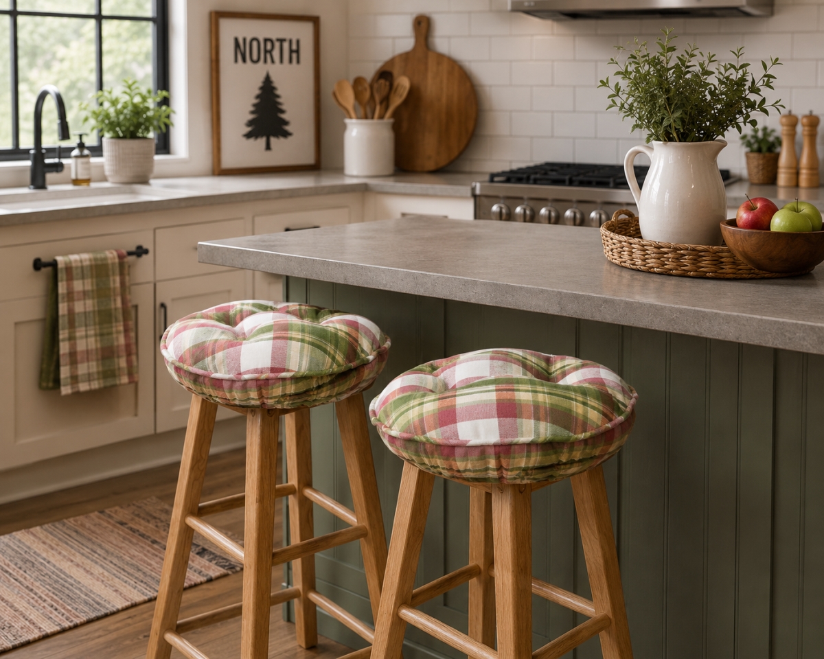 AG-61230 Set Of 2 Summer Blush-Check Pattern Tufted Bar Stool Cover