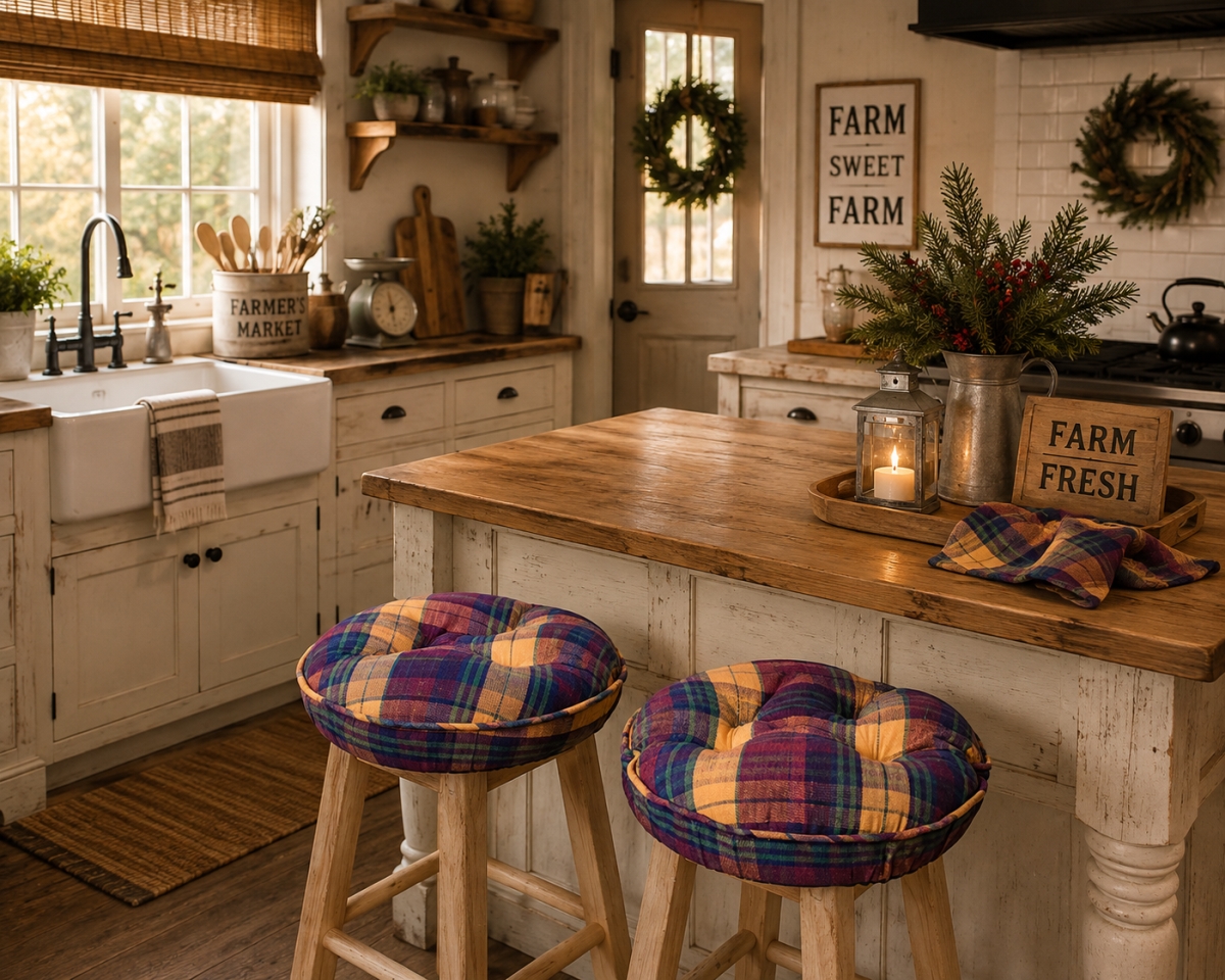 AG-61280 Set Of 2 Sunset-Check Pattern Tufted Bar Stool Cover