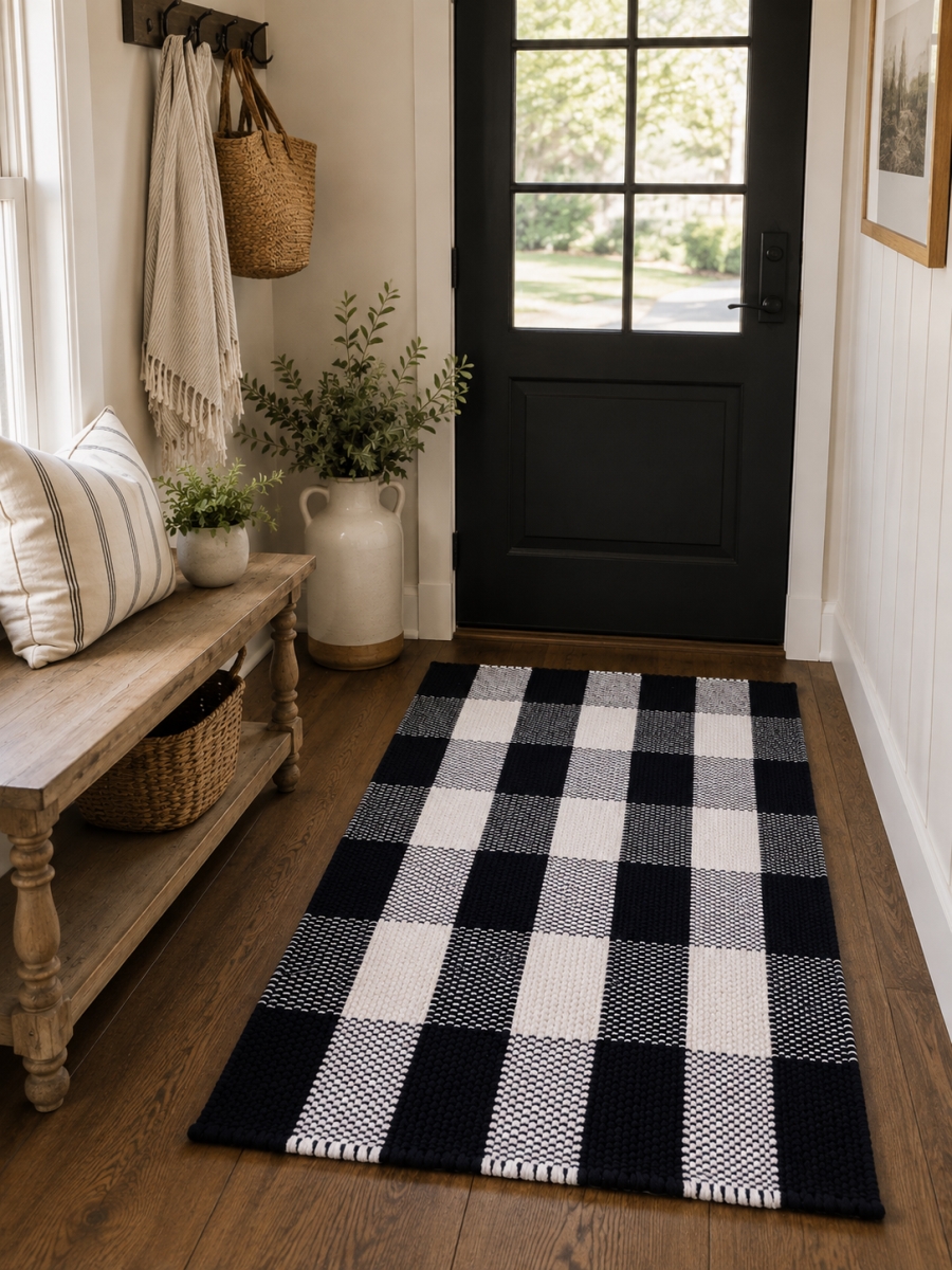 AG-66502 Black -Check Pattern Chindi Rag Rug