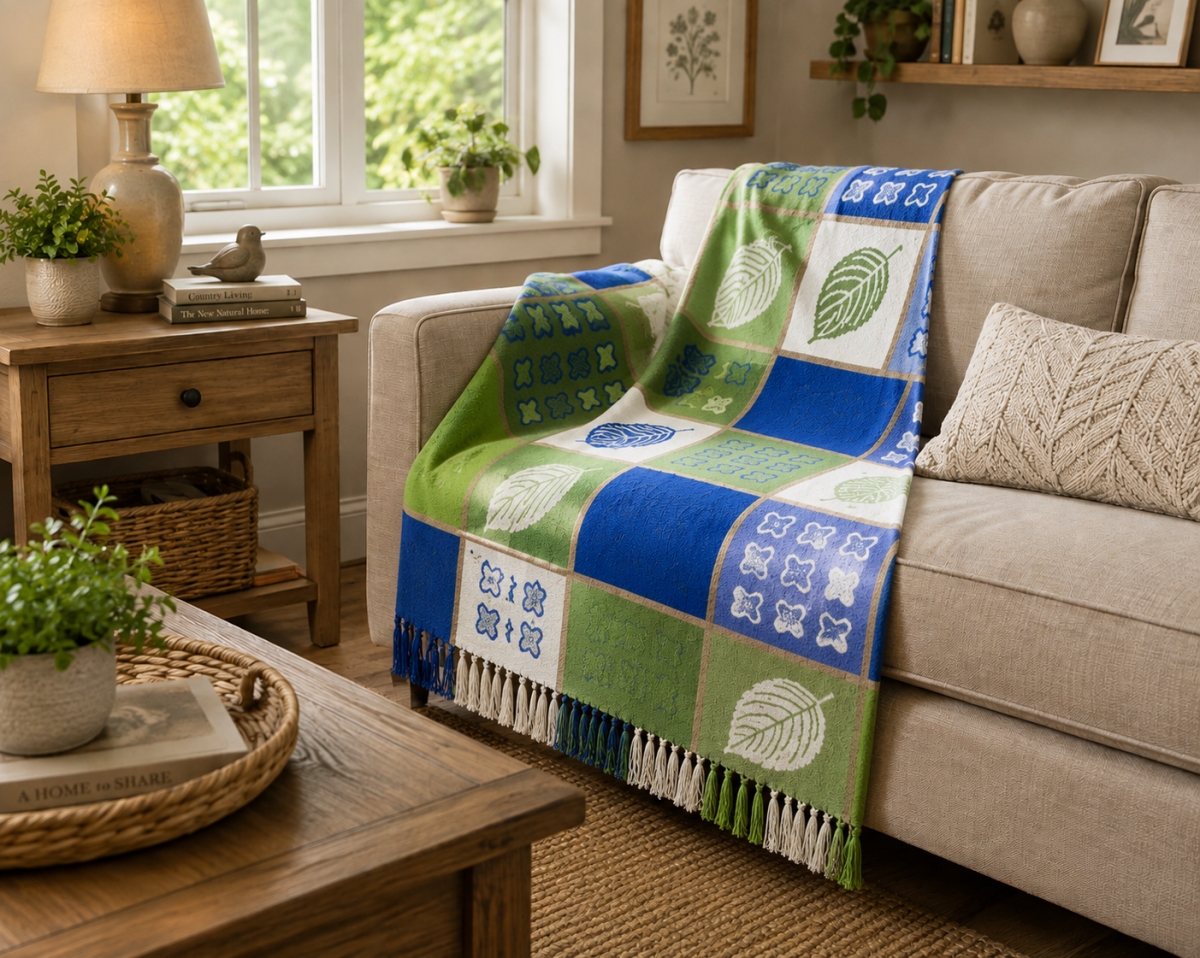 AG-50233 Green Leaf Harvest Check Pattern Throw