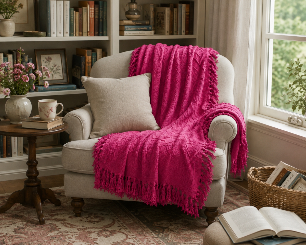 AG-50322 Heart Weave Fuschia Throw