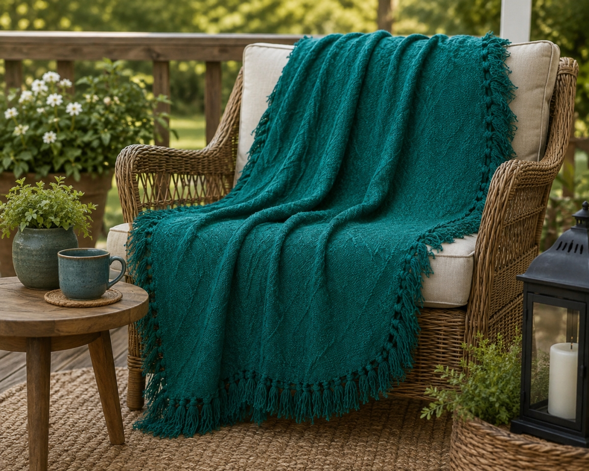 AG-50320 Heart Weave Hunter Green Throw
