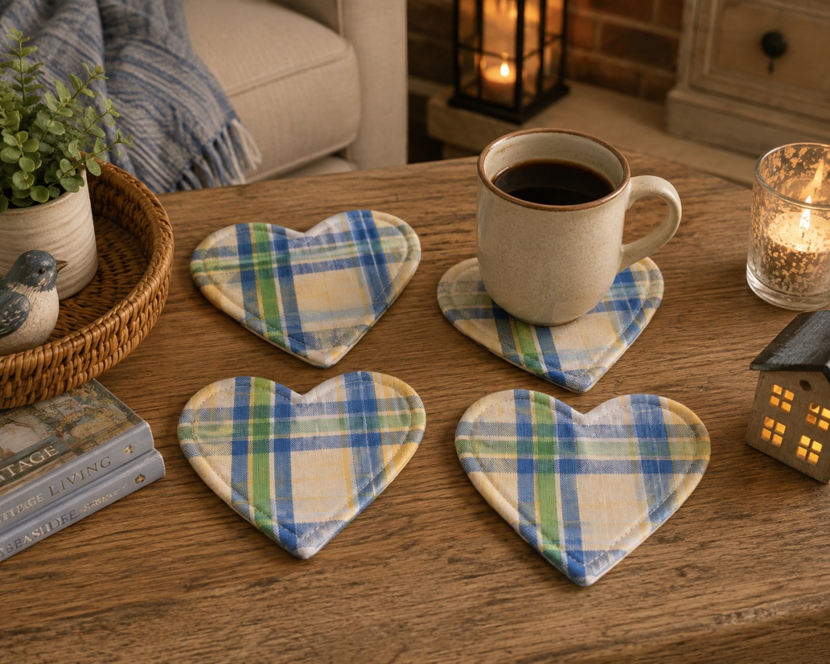 AG-71711 Set Of 4 St. Jean-Heart Shaped Check Pattern Coasters