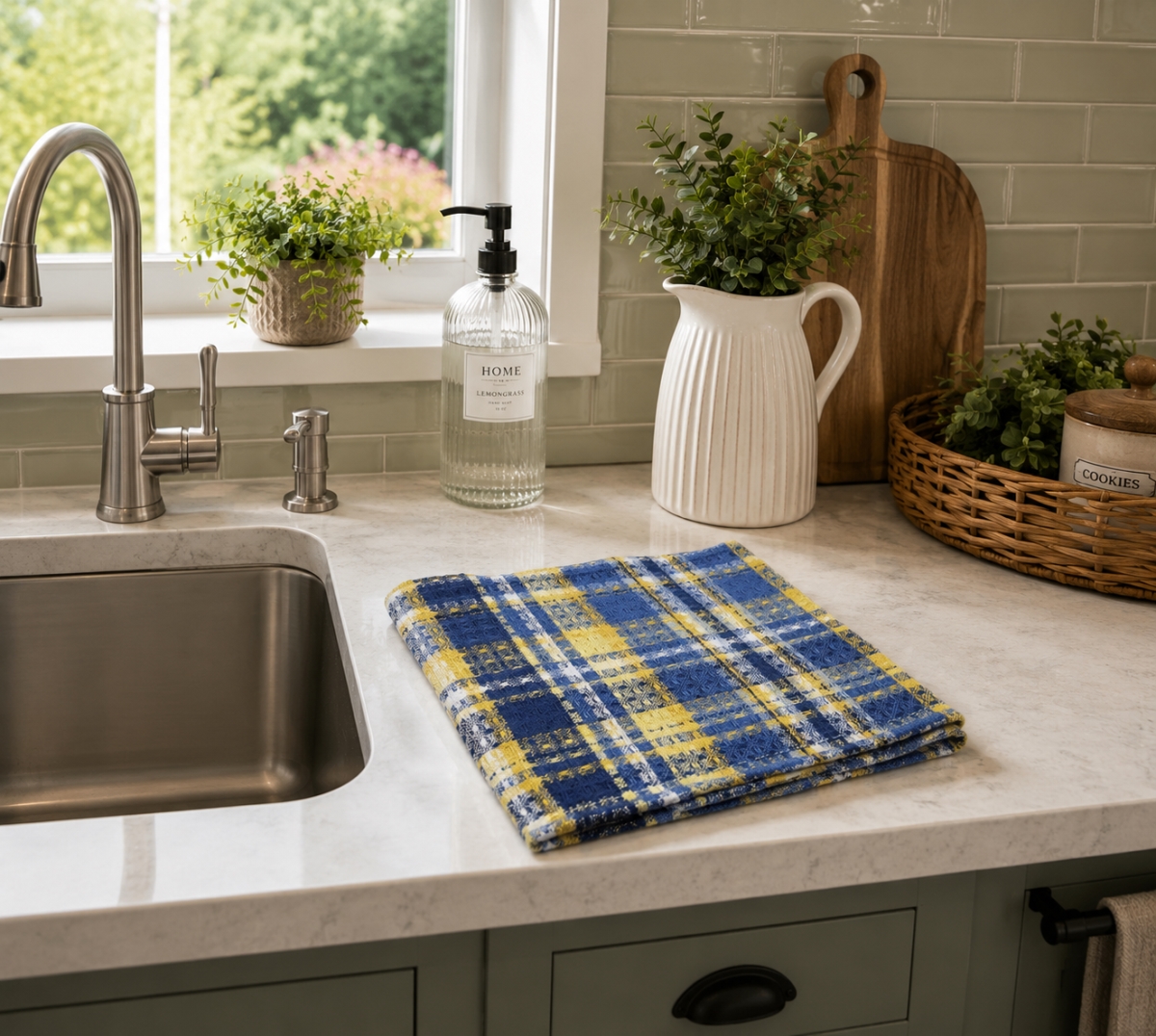 AG-31273 Set Of 4 Bluestone Check Pattern Dishcloth