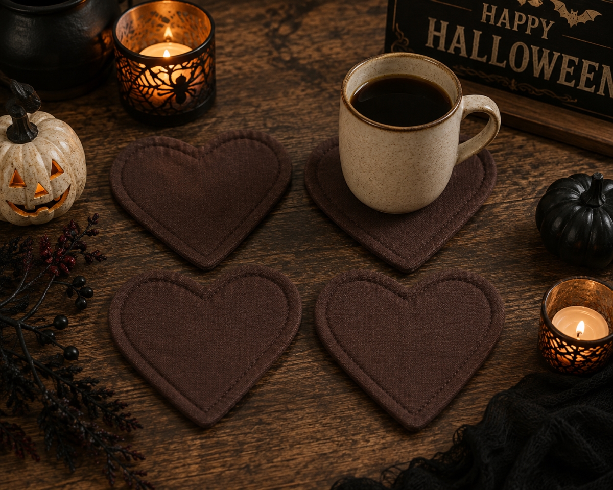 AG-71314 Set Of 4 Chocolate Brown Heart Shaped Coasters