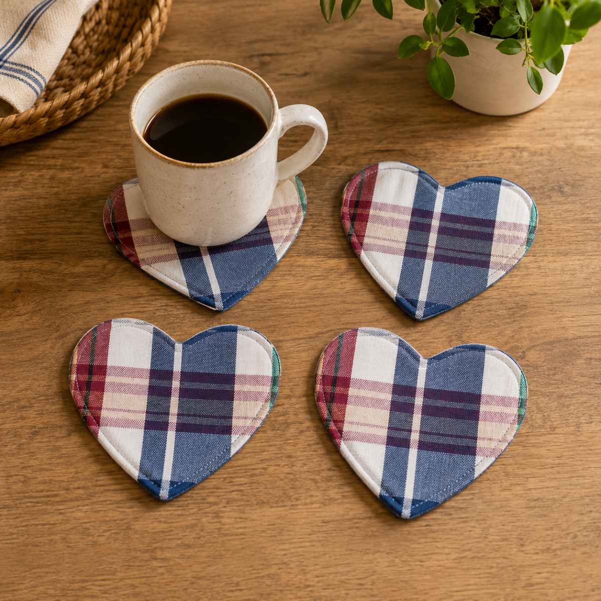 AG-71208 Set Of 4 Lakewood-Heart Shaped Check Pattern Coasters