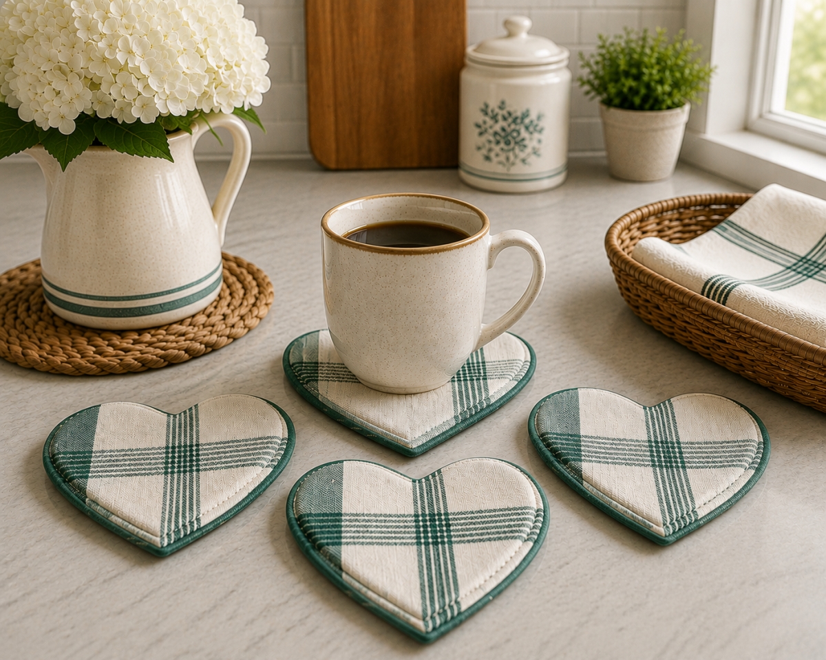 AG-71253 Set Of 4 Meridian-Heart Shaped Check Pattern Coasters
