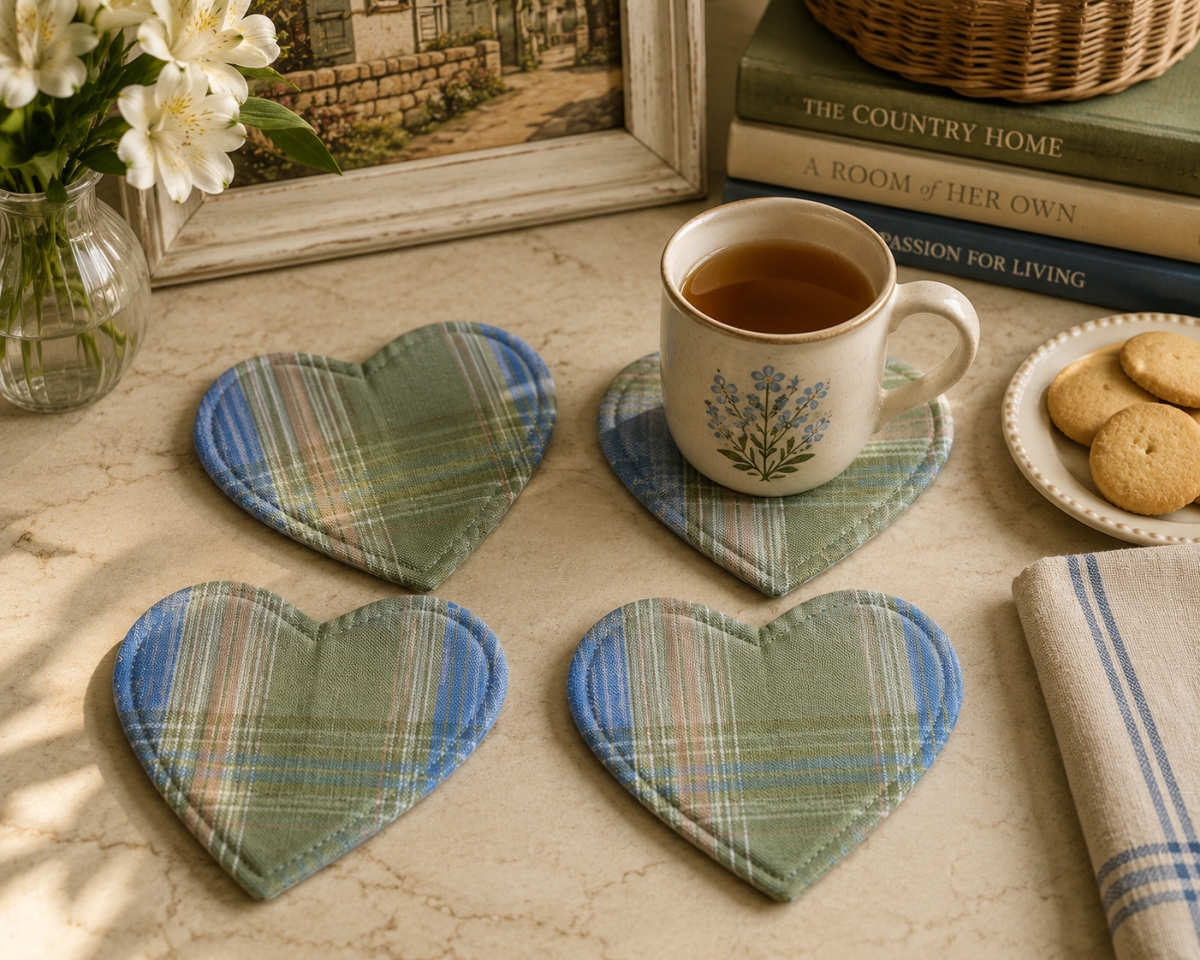 AG-71265 Set Of 4 Montari-Heart Shaped Check Pattern Coasters