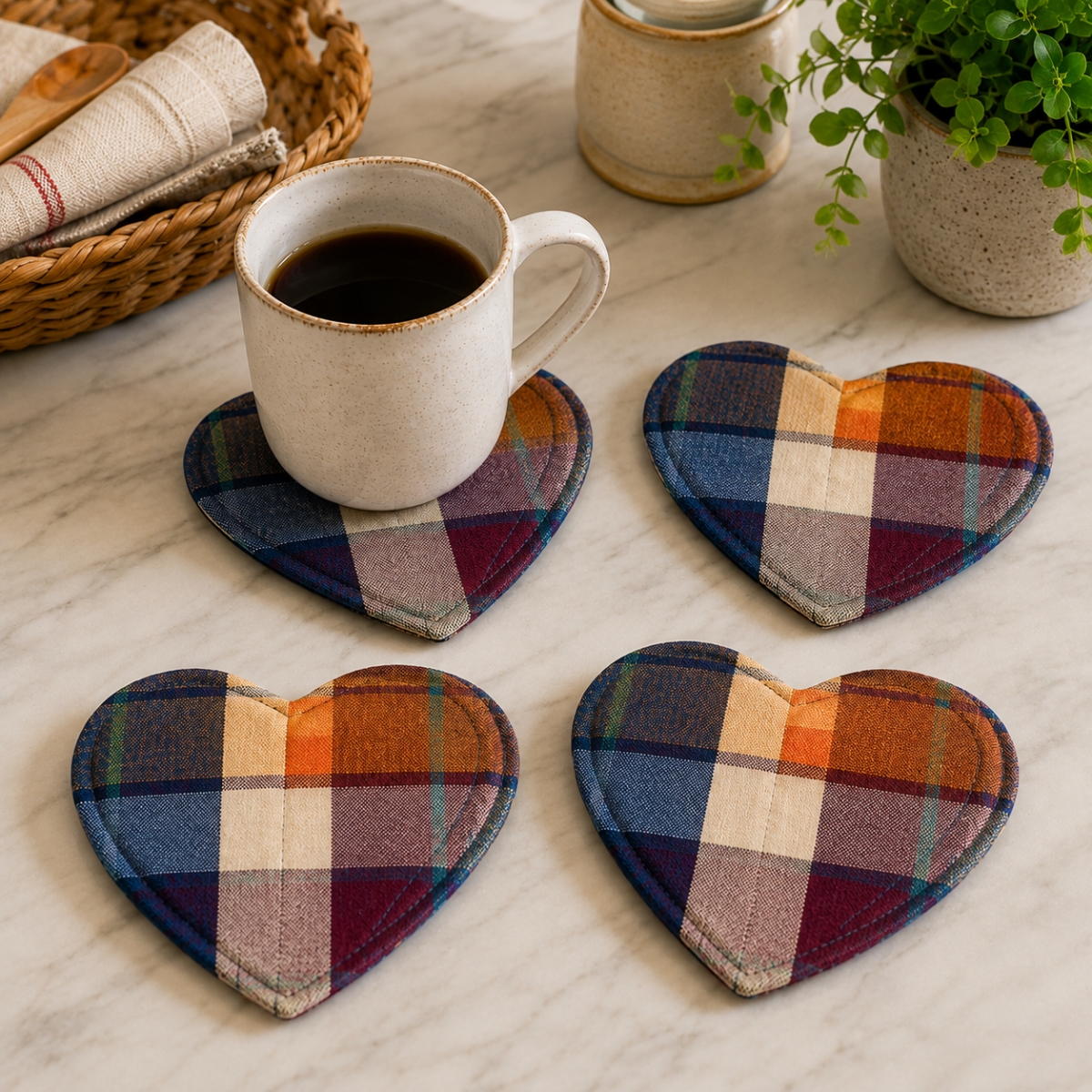 AG-71221 Set Of 4 Morocco-Heart Shaped Check Pattern Coasters