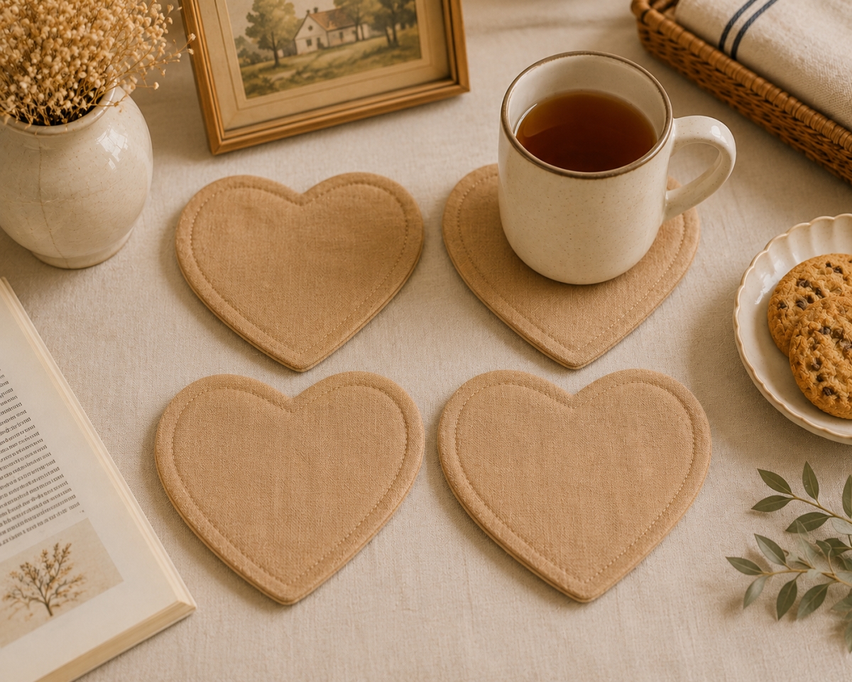 AG-71308 Set Of 4 Mustard Yellow Heart Shaped Coasters