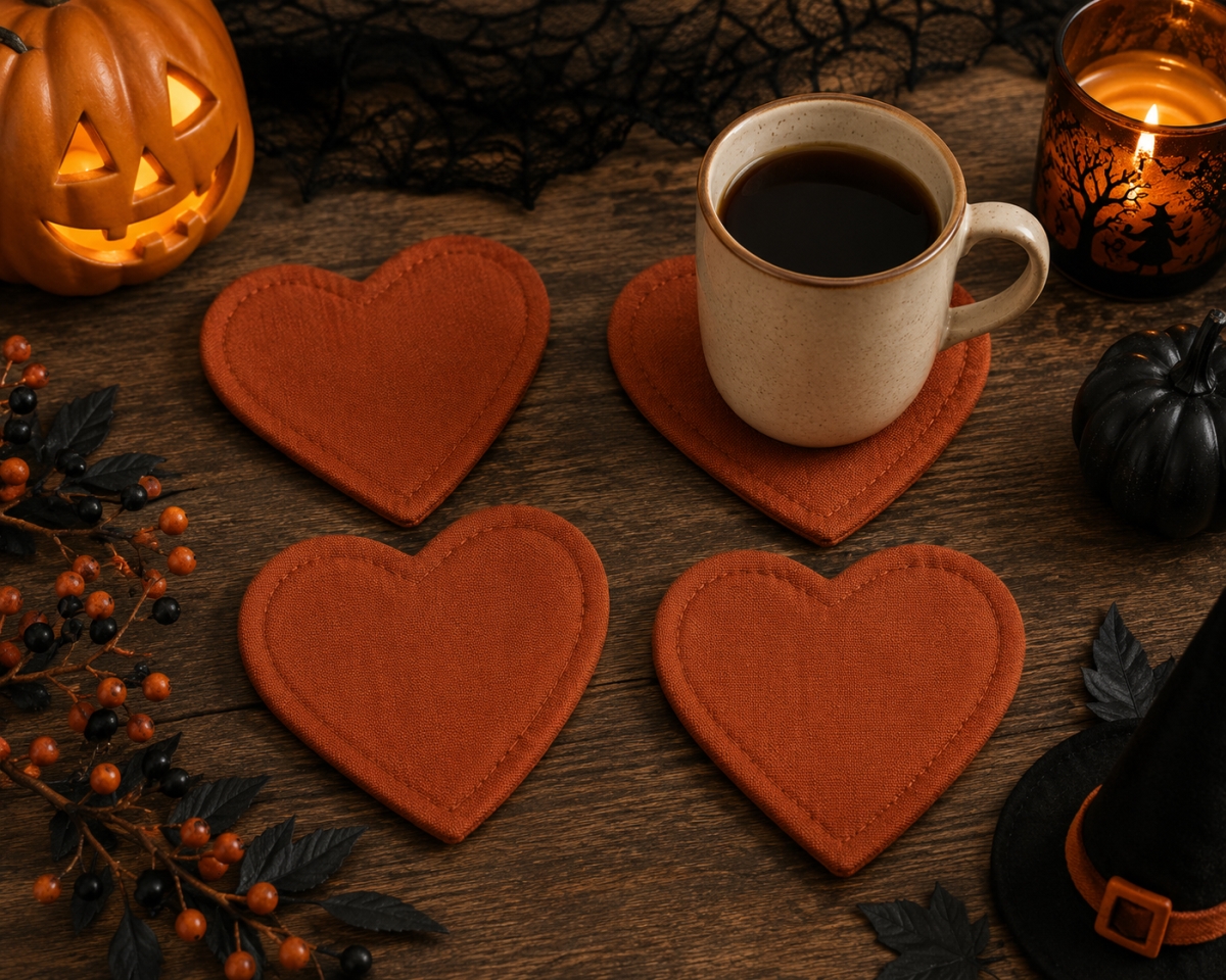 AG-71311 Set Of 4 Rust Heart Shaped Coasters