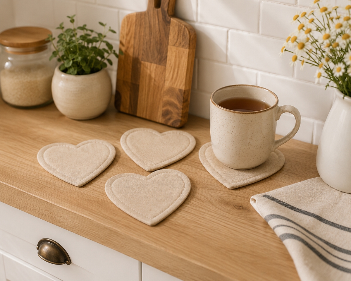 AG-71310C Set Of 4 Beige Heart Shaped Coasters