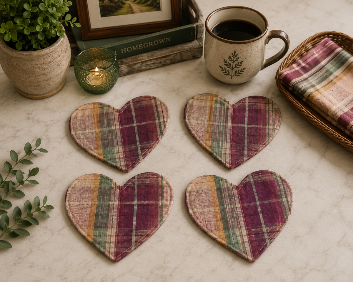 AG-71260 Set Of 4 Alaska-Heart Shaped Check Pattern Coasters