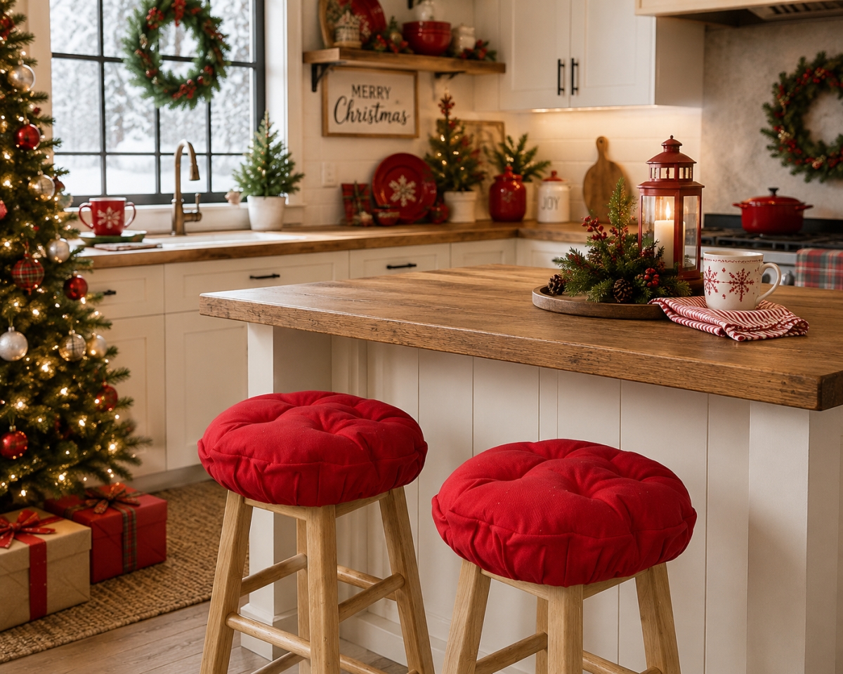 AG-61301 Set Of 2 Red Tufted Bar Stool Cover