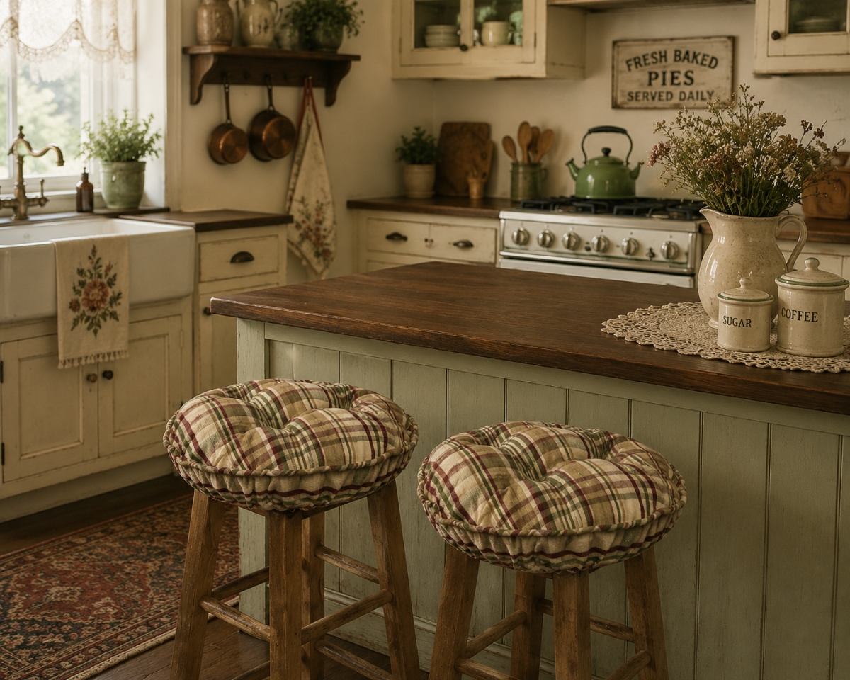 AG-61256 Set Of 2 Rosemary - Check Pattern Tufted Bar Stool Cover