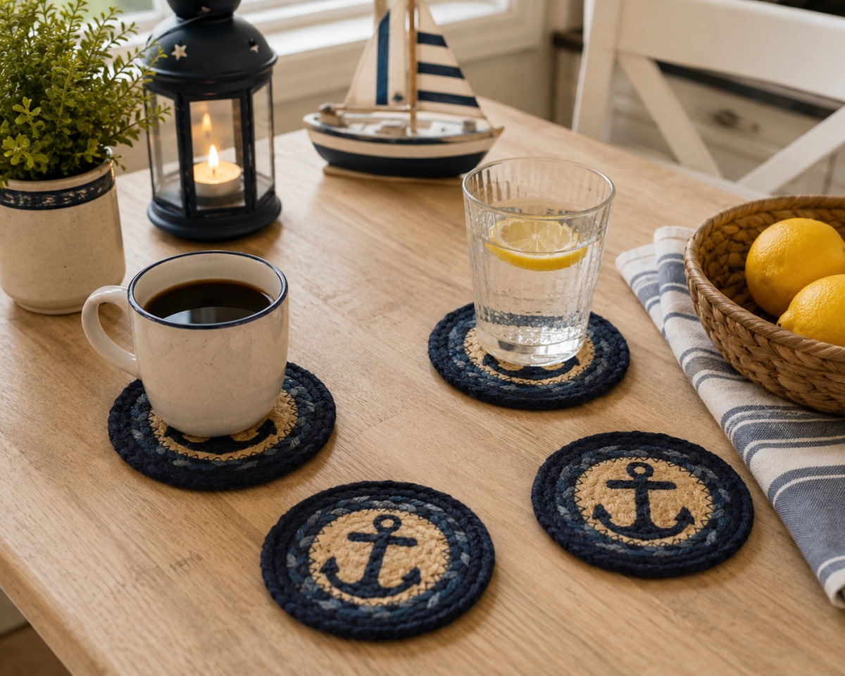 AG-71132 Set Of 4 Anchor Braided Coasters