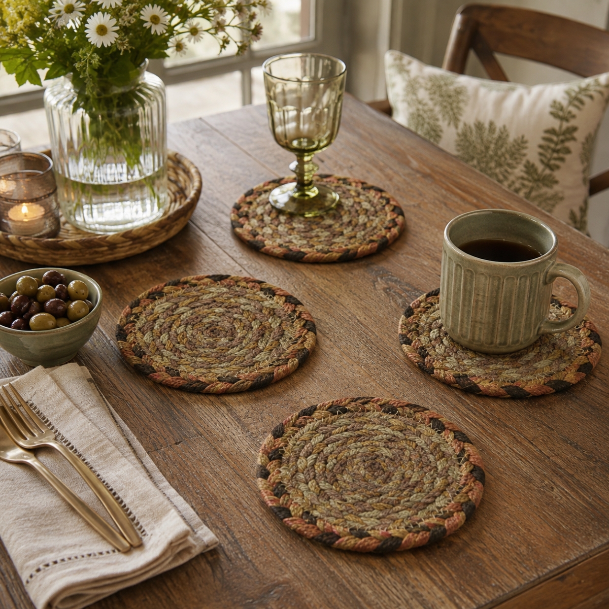 AG-71101 Set Of 4 Jb101 Round Braided Coasters
