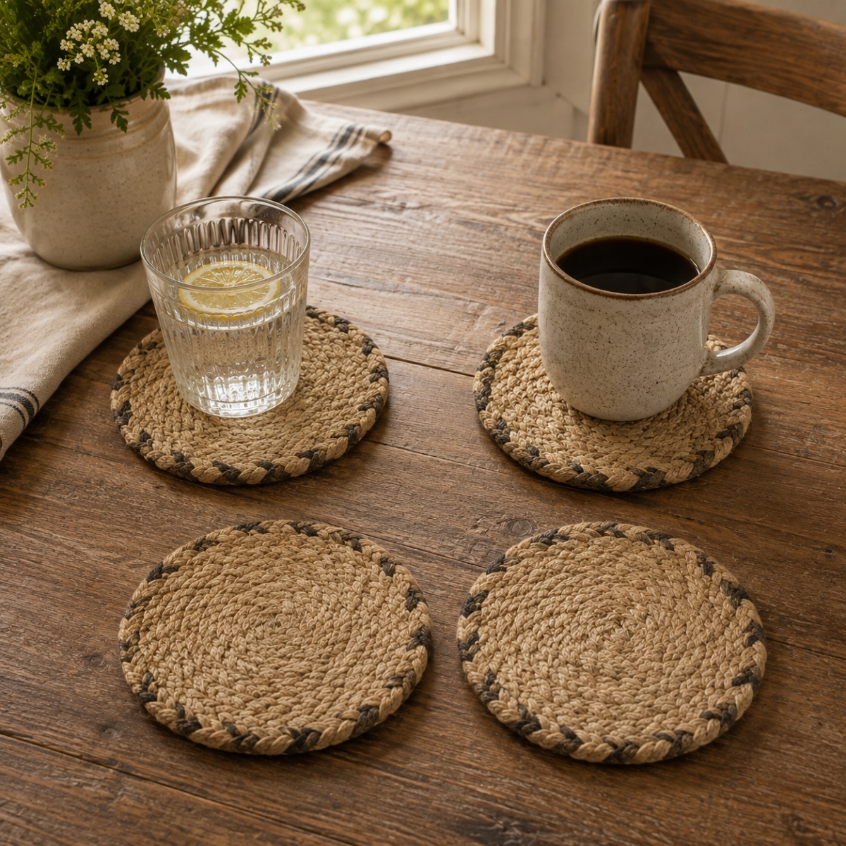 AG-71106 Set Of 4 Jb106 Round Braided Coasters