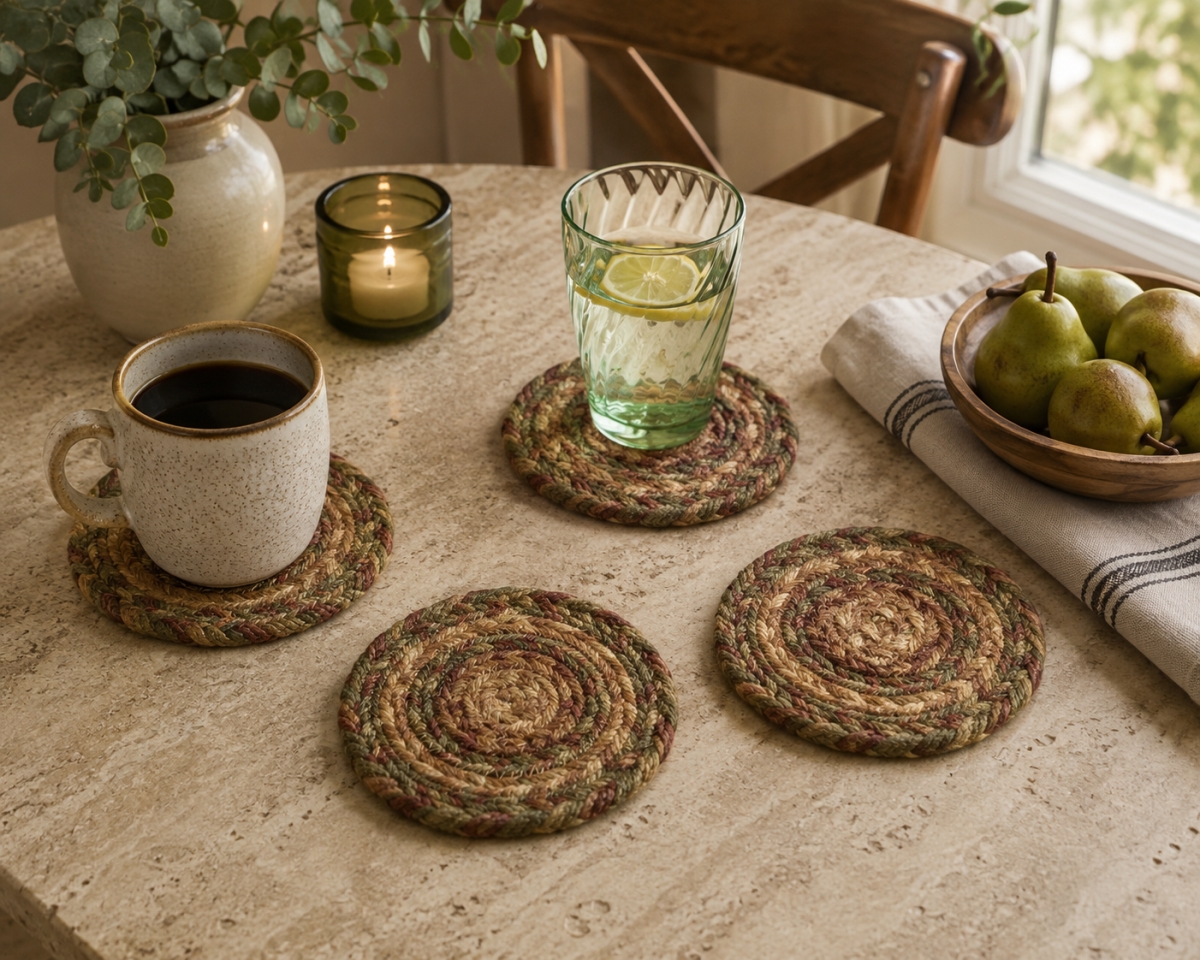 AG-71108 Set Of 4 Jb108 Round Braided Coasters