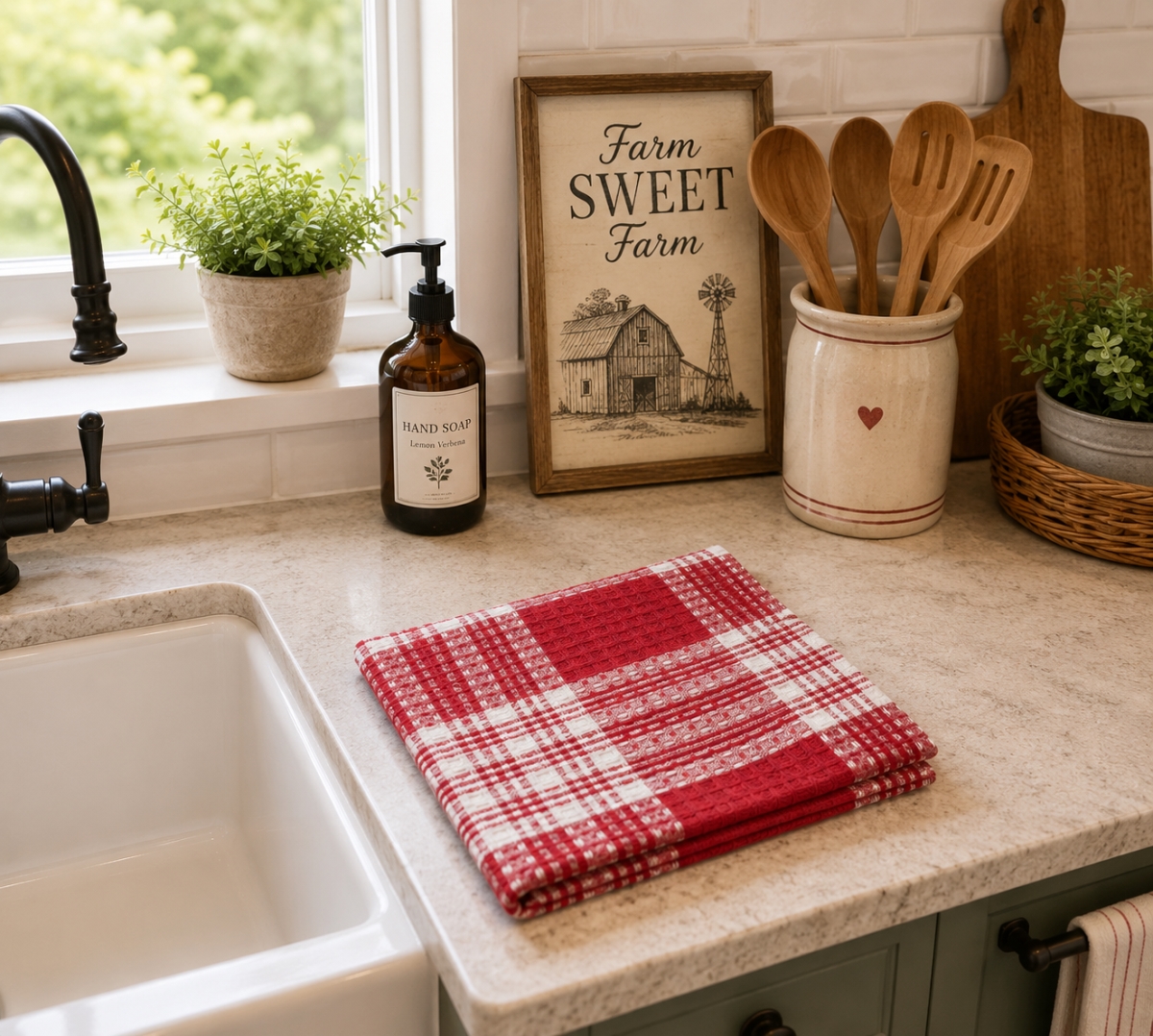 AG-31274 Set Of 4 Stone Red Plaid Dishcloth