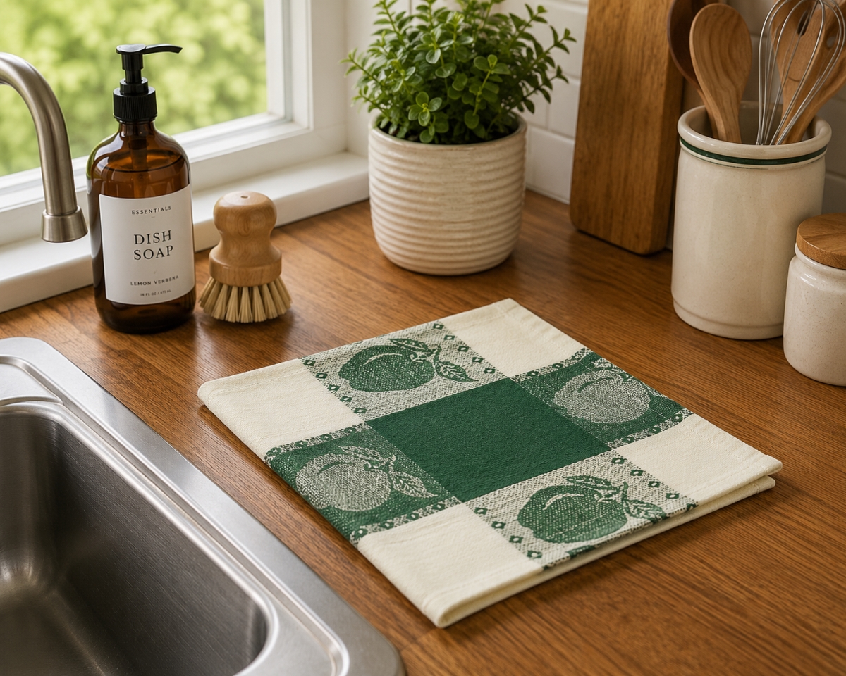 AG-14602 Set Of 4 Apples On Green Check Pattern Dishcloth
