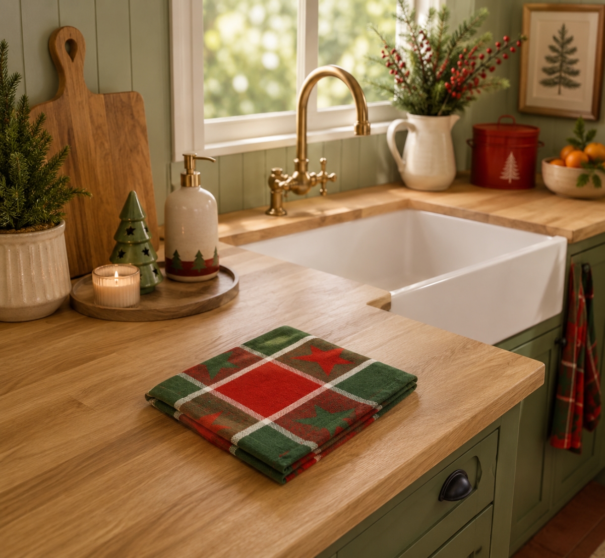 AG-31626 Set Of 4 Christmas Stars On Check Pattern Dishcloth
