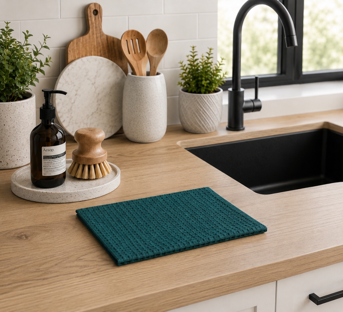 AG-31320 Set Of 4 Waffle Solid Color - Hunter Green Dishcloth