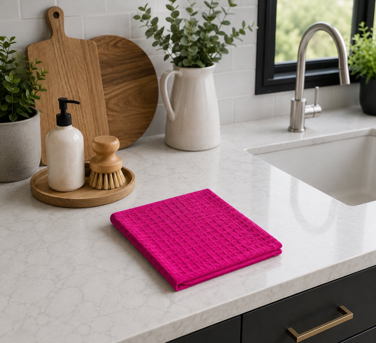 AG-31322 Set Of 4 Waffle Solid Color - Magenta Dishcloth