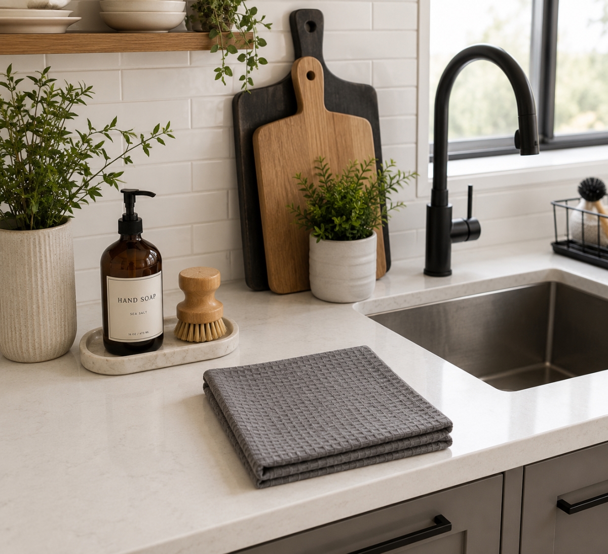 AG-31316 Set Of 4 Waffle Solid Color- Dark Gray Dishcloth