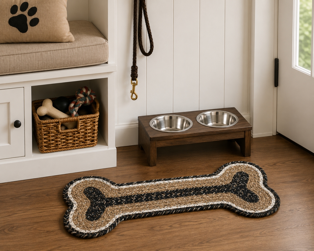 AG-74298 Black Haze Dog Bone Shape Braided Floor Mat